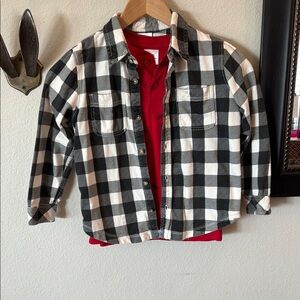 Hanna Andersson Black and White Checkered Shirt and Red Race Car Tee